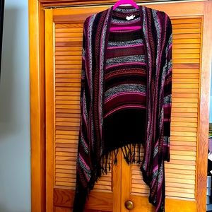 Billabong black and pink fringe cardigan sweater